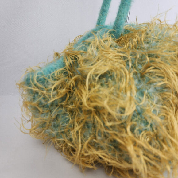 Hand knit Wool Aqua Eyelash Knit Satchel Purse - Picture 2 of 7